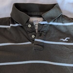 Hollister Men's Dark Green Polo with White Stripes